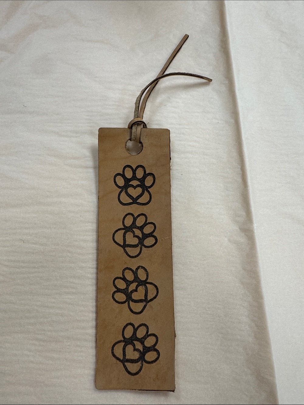 Leather Paw Print Bookmark in Tan